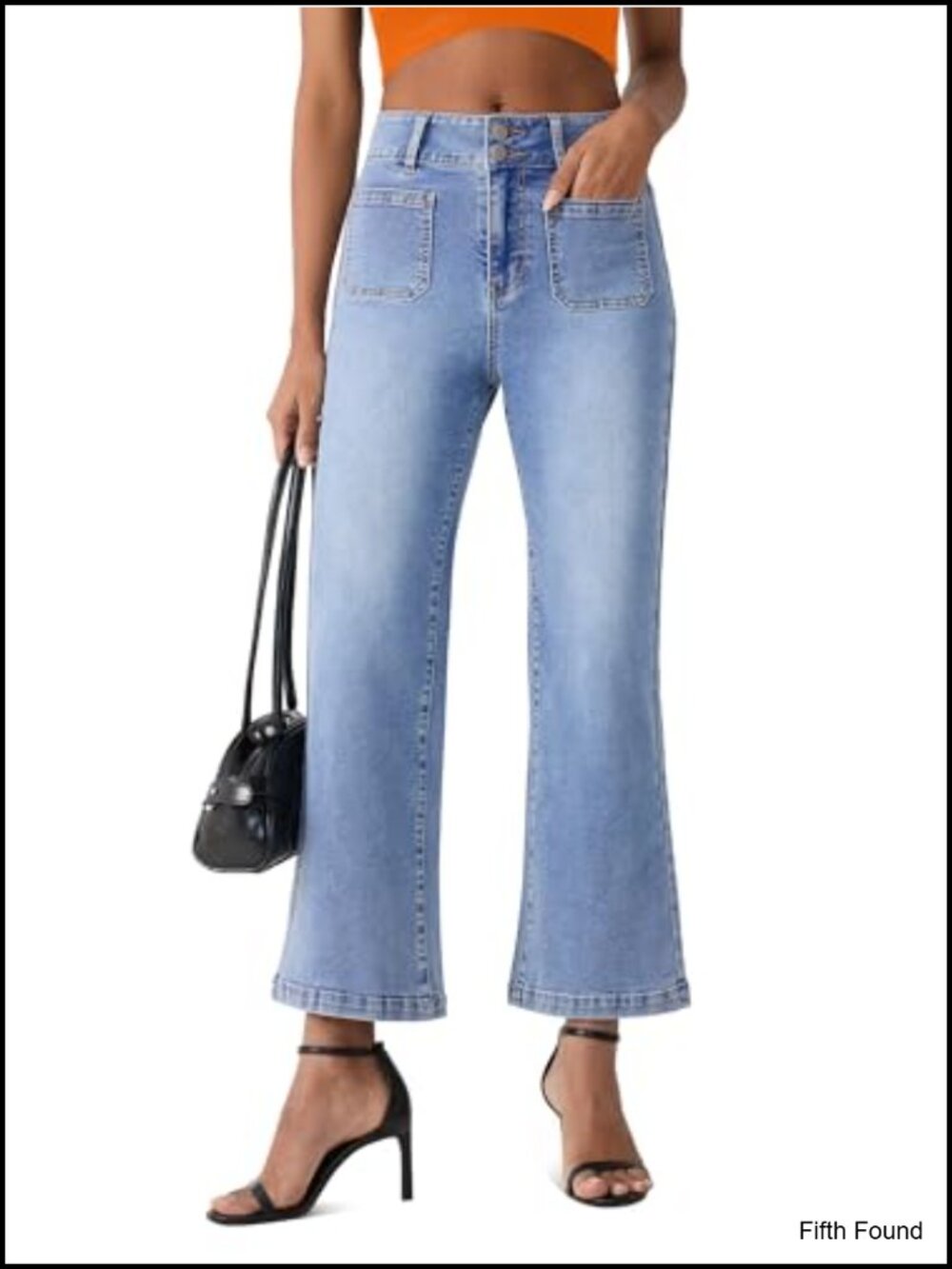 High Waisted Cropped Flare Jeans Wide Leg Stretch Denim Pants